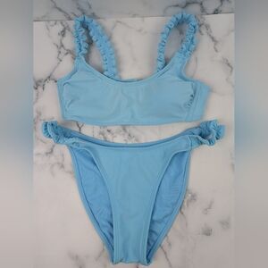 Wild Fable Womens Aqua Blue Ruffle Bikini Set Swimsuit Small